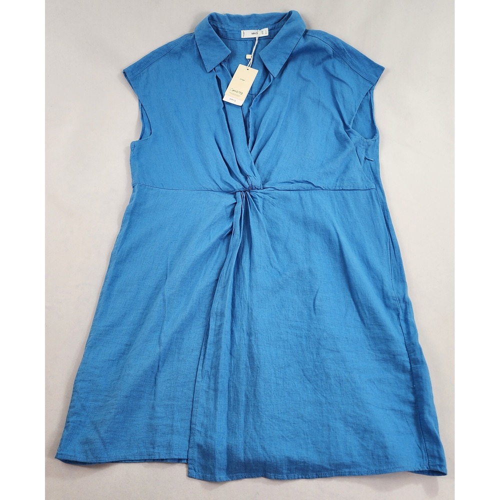 MNG Mango Committed dress womens XL linen blend blue zip sleeveless collared $98